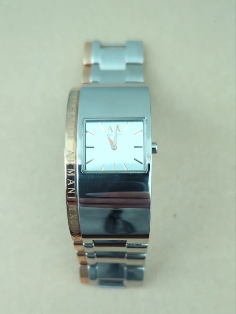 Armani Exchange Silver and Rose Gold Accent Bangle Watch